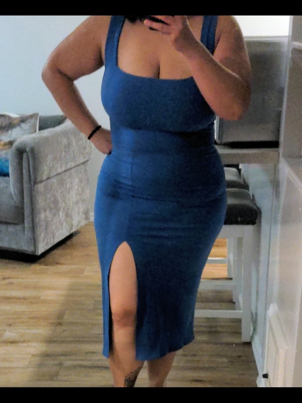 Reformation Blue Sleeveless Midi Dress with Front Slit